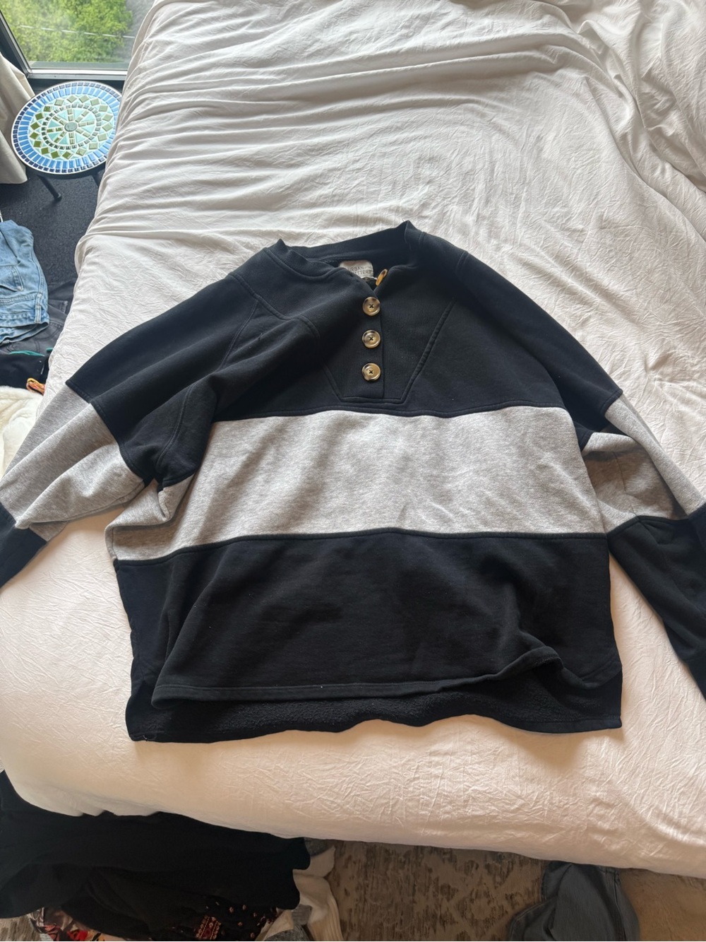 Urban Outfitters Black and Gray Crewneck Button Pullover Sweater